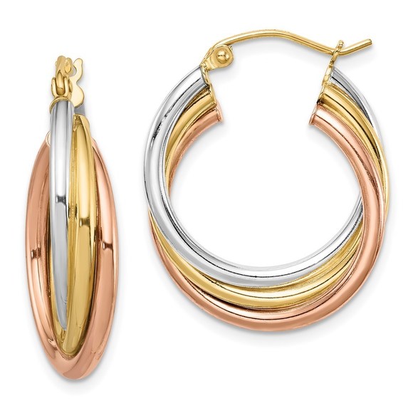 Sterling Silver Rhodium-plated Rose/Yellow Gold-plated Hoop Earrings - Picture 1 of 4